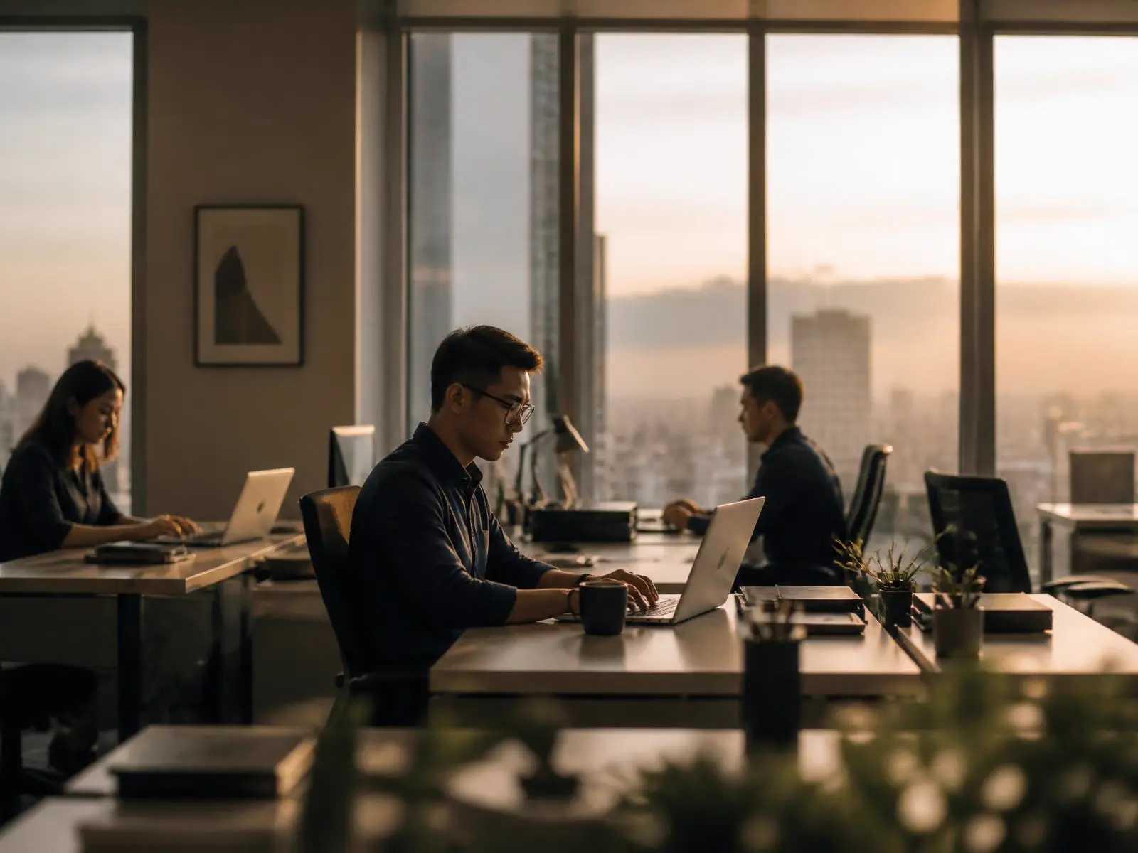 Lioncrest People offshore team working in a modern Manila office at golden hour